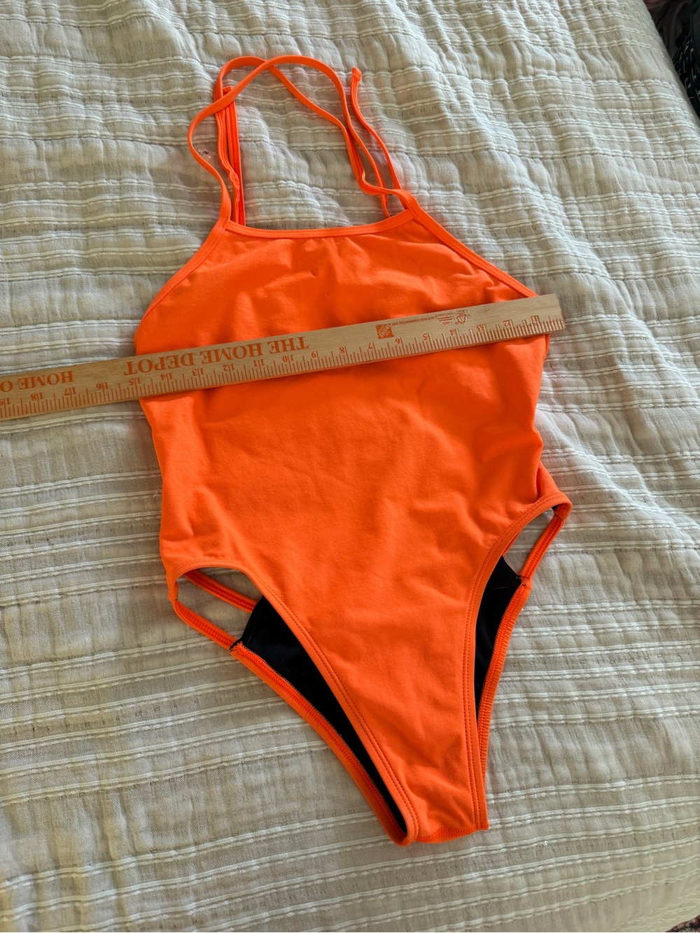 Vintage Neon Bright Orange One-Piece Swimsuit - Picture 6 of 8